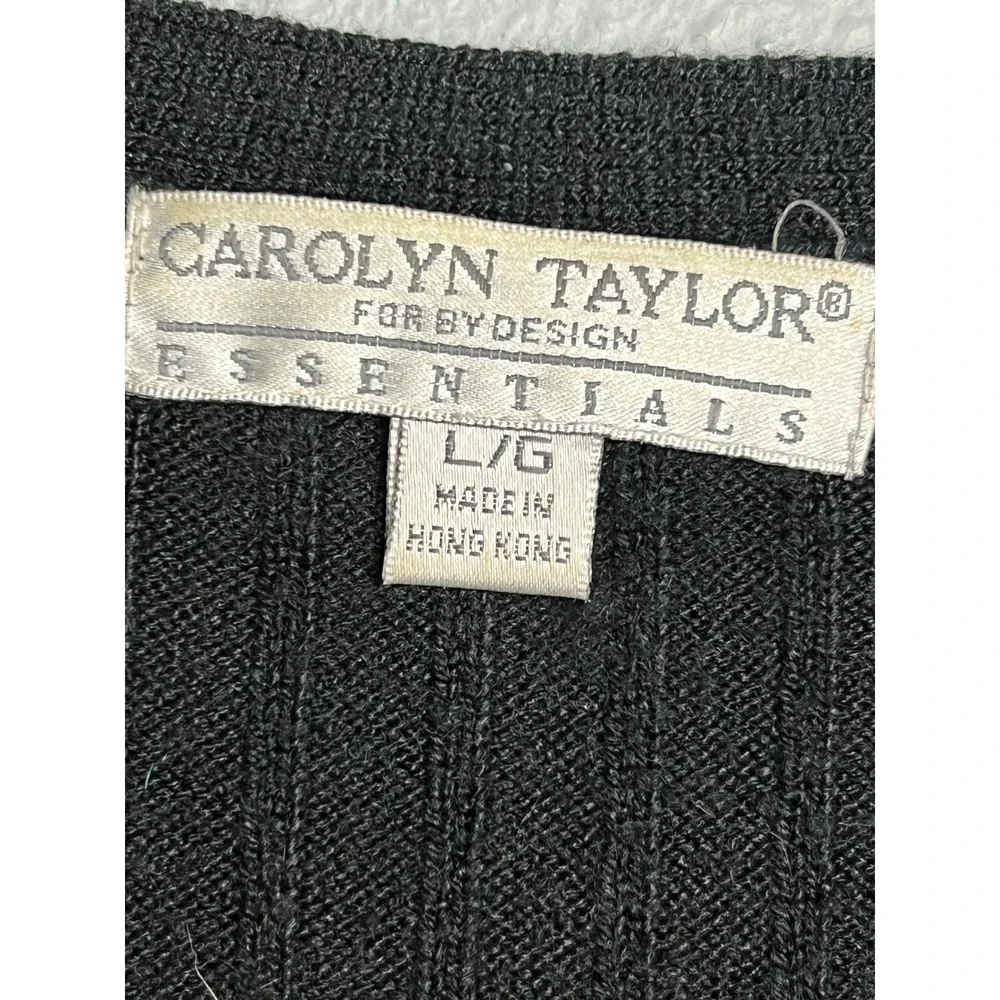 Carolyn Taylor Lg Essentials Black Ribbed Longline Duster Cardigan Sweater Gorp
